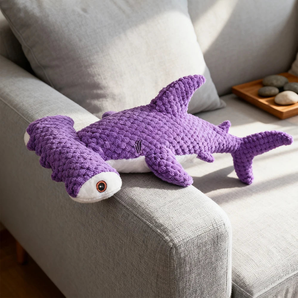 Pet Bite-Resistant Plush Interactive Toy with Sound, Shark-Shaped, Suitable for Large, Medium, and Small Pets Such as Cats and Dogs, Double-Layer Fabric, Built-In Airbag